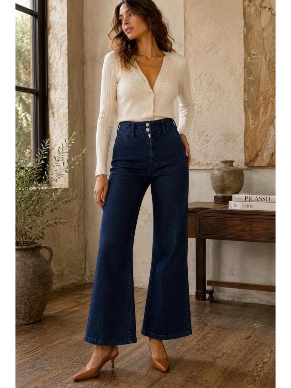Maeve from anthropology High-Rise Wide Leg Jeans in Dark Indigo